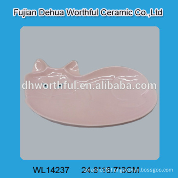 Cute pink fox shaped ceramic tray for wholesale